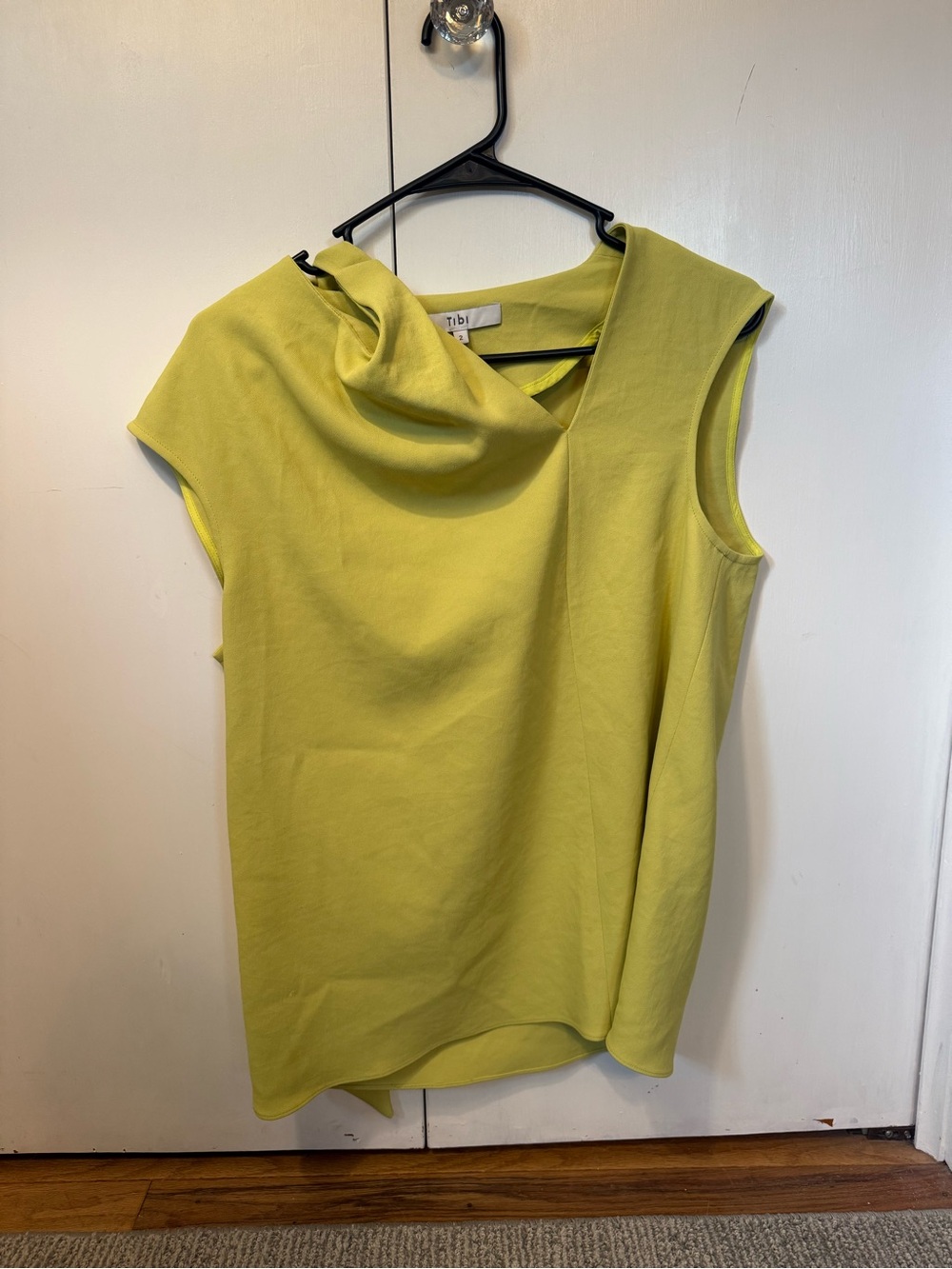 Tibi Lime Green Draped Asymmetrical Sleeveless Tank